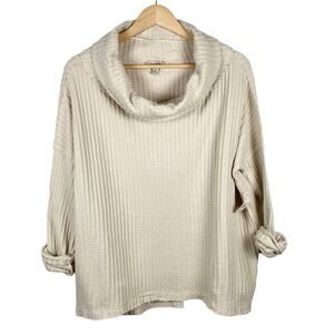 Free People Top Women's XS Beige Juicy Long Sleeve Cowl Neck Waffle Knit